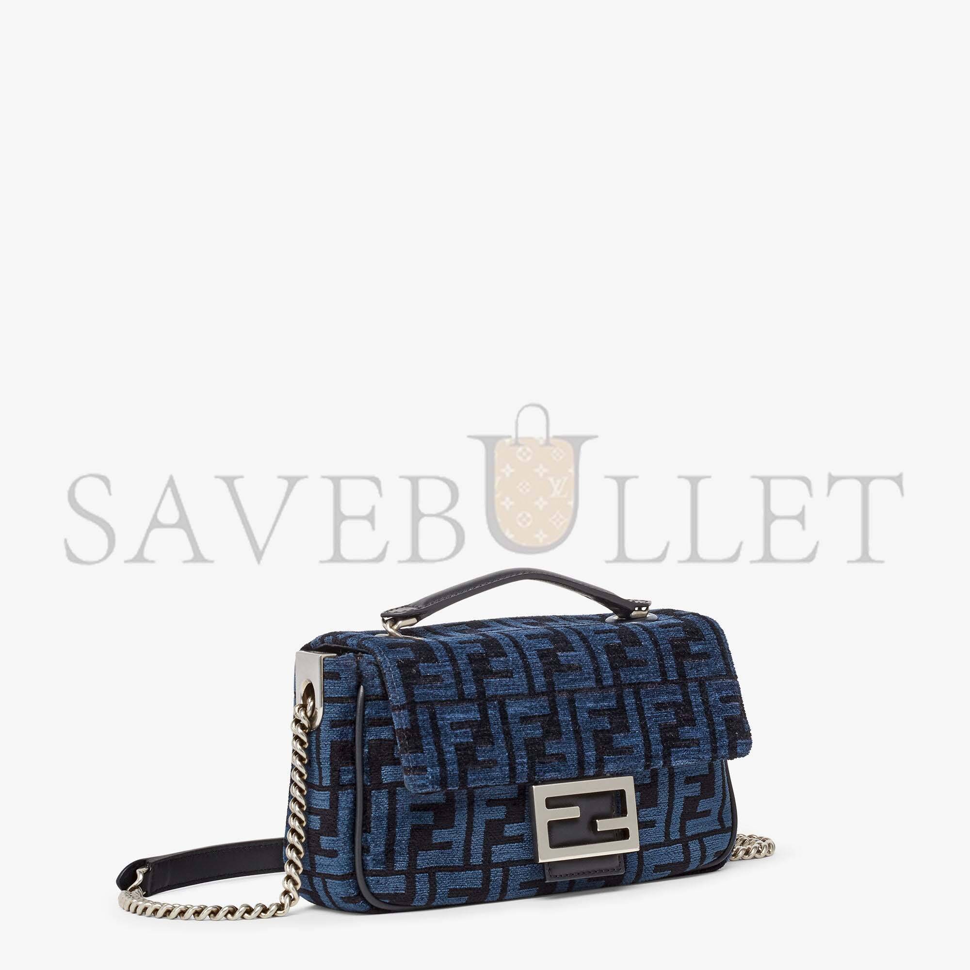 F**di baguette chain midi - dark blue ff tapestry fabric bag 8br793alg7f1hzr (24*14.5*7cm)