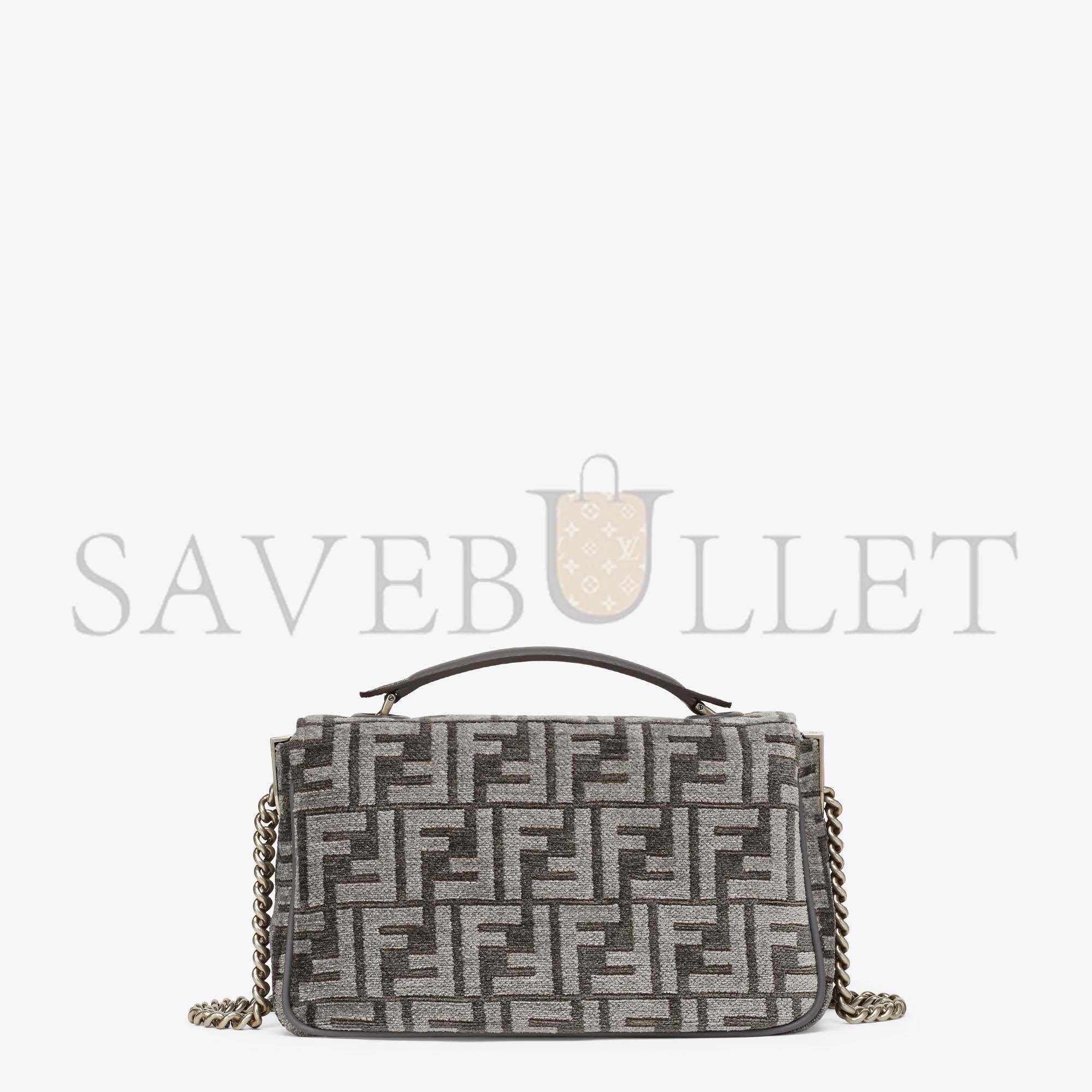F**di baguette chain midi - dark gray ff tapestry fabric bag 8br793alg7f1hzo (24*14.5*7cm)