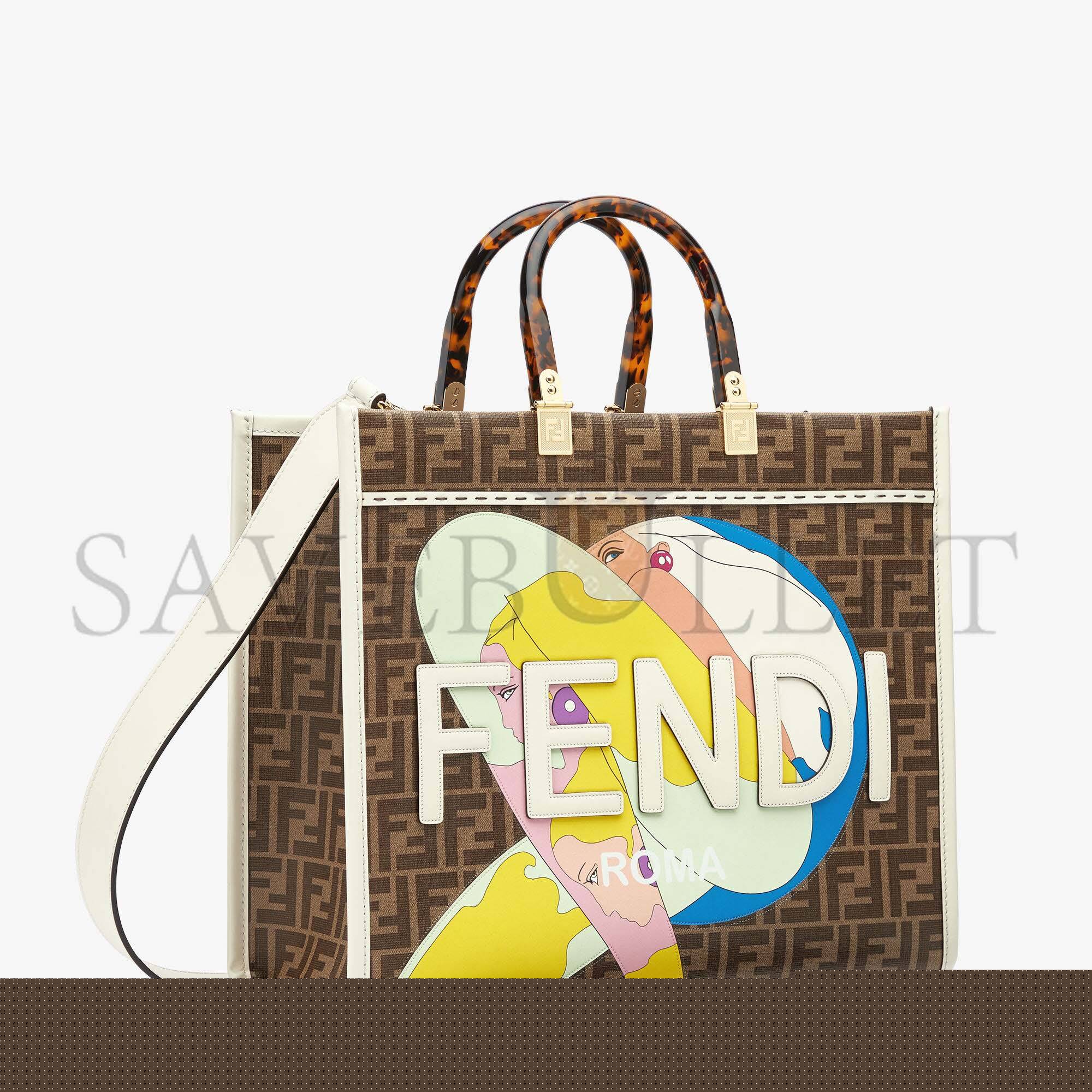 F**di sunshine medium - ff glazed fabric shopper with inlay 8bh386ajhjf1hb5 (35*31*17cm)
