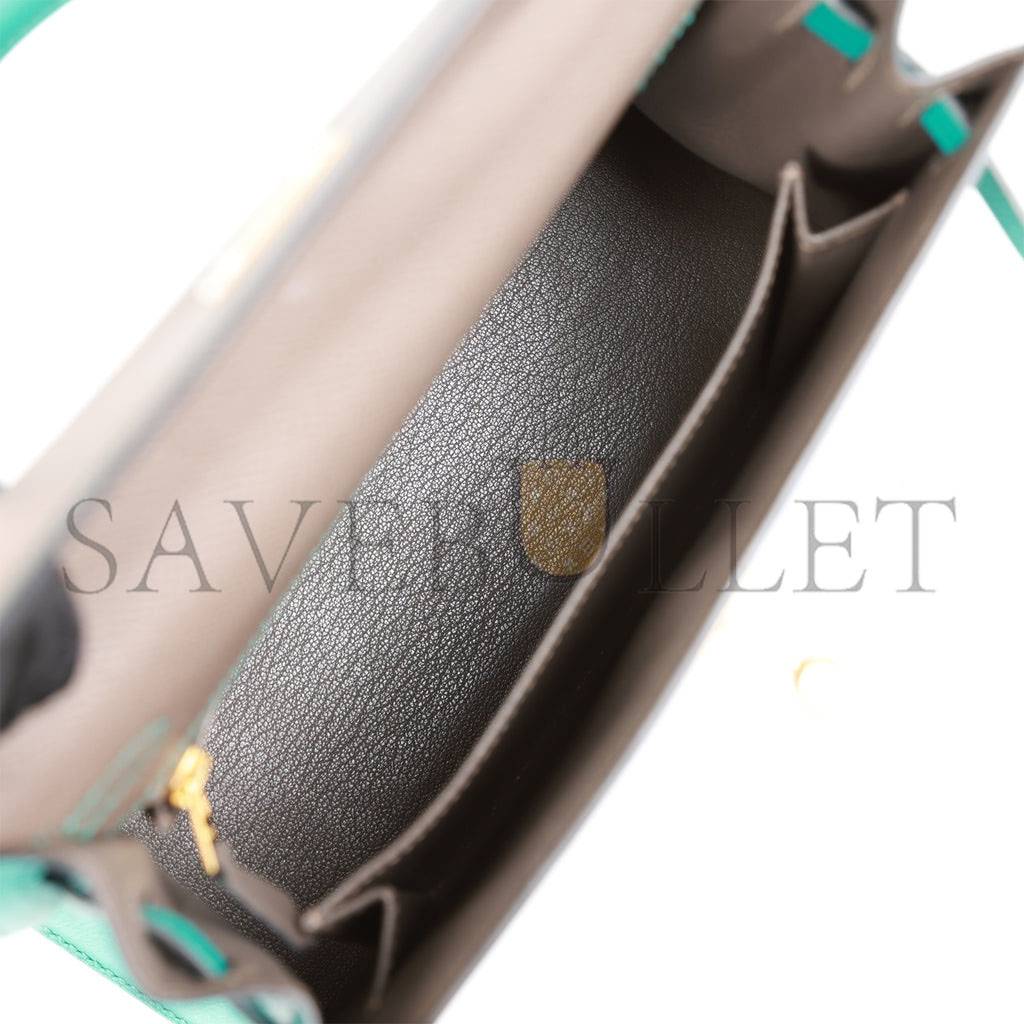 H**mes special order (hss) kelly sellier 25 etain and bleu paon epsom gold hardware handmade(25*17*7cm)