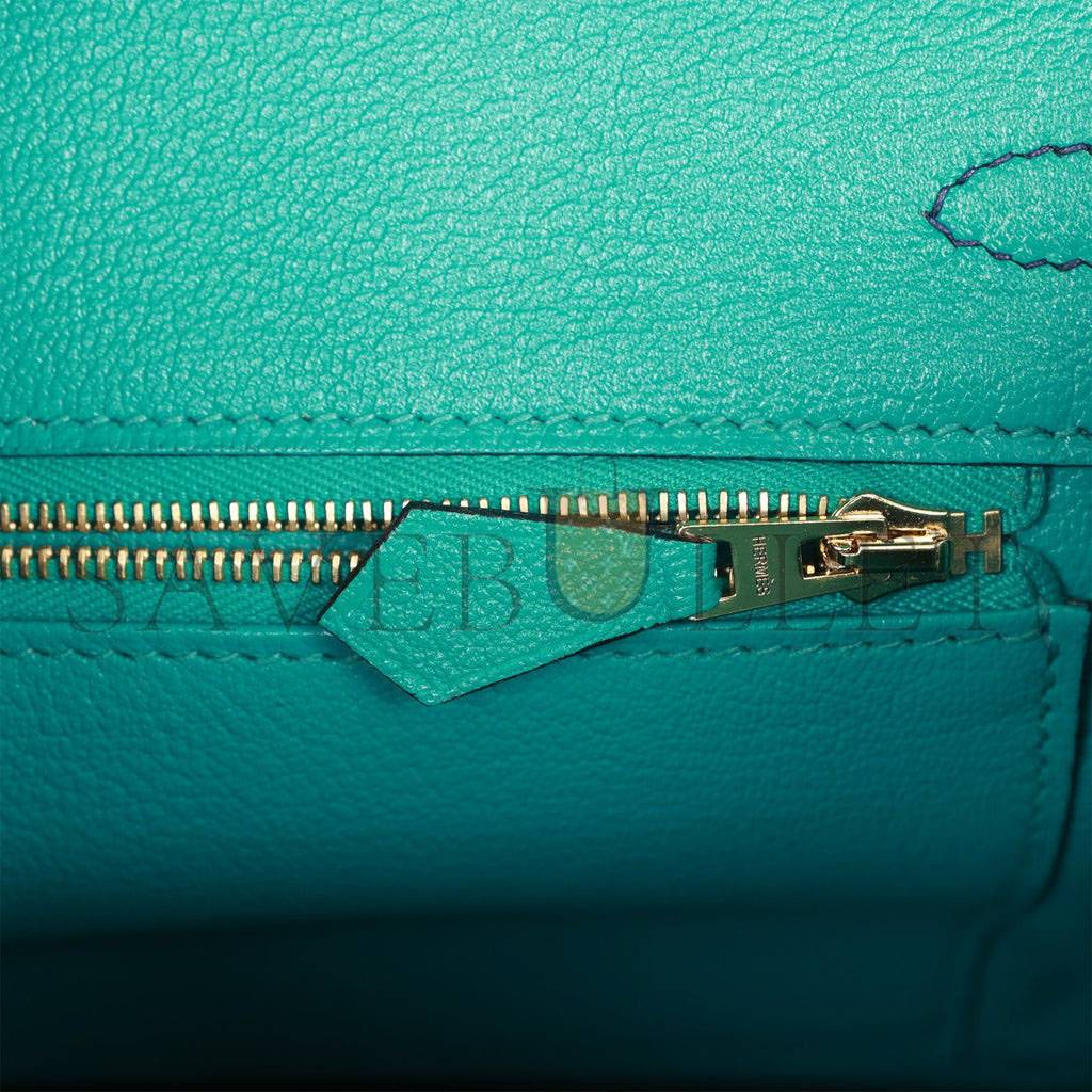 H**mes special order (hss) birkin 25 bleu saphir and vert vertigo chevre brushed gold hardware handmade (25.cm)