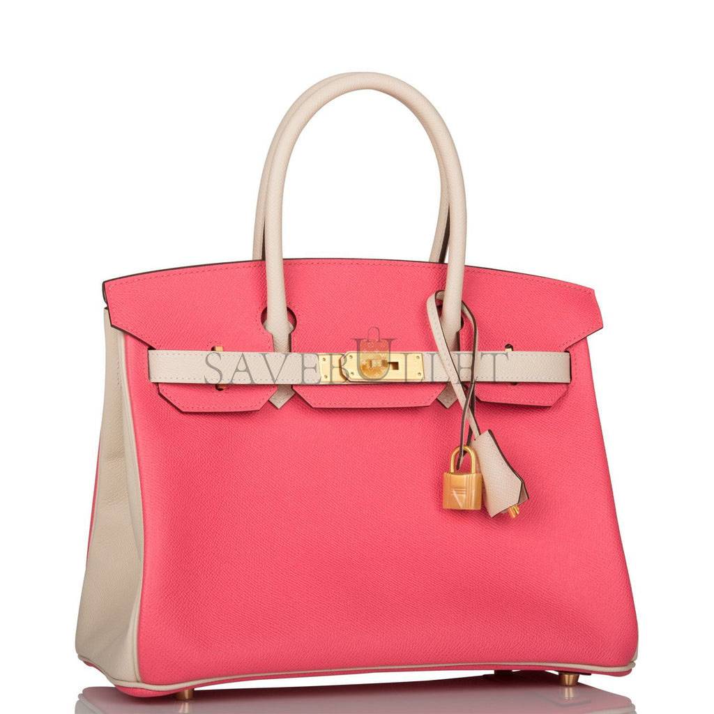 H**mes special order (hss) birkin 30 craie and rose azalee epsom brushed gold hardware ( 30cm*22*16cm)