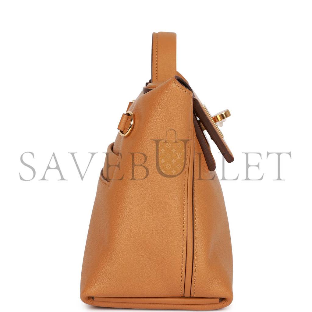 H**mes mini 2424 bag caramel evercolor and sesame swift verso gold hardware (23*17*11cm)