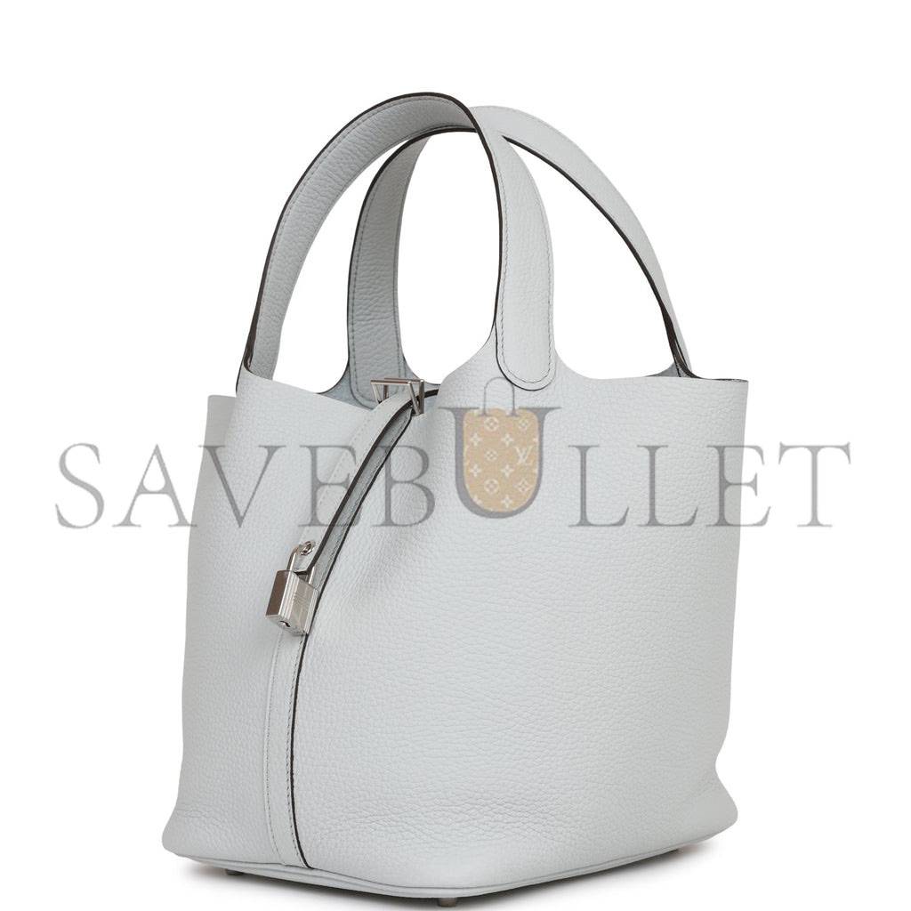 H**mes picotin lock 22 bleu pale clemence palladium hardware (22*21*18cm)