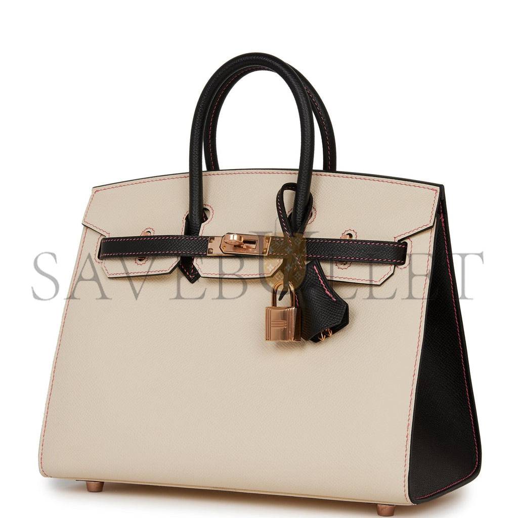 H**mes special order (hss) birkin sellier 25 nata and black epsom rose gold hardware (25cm)