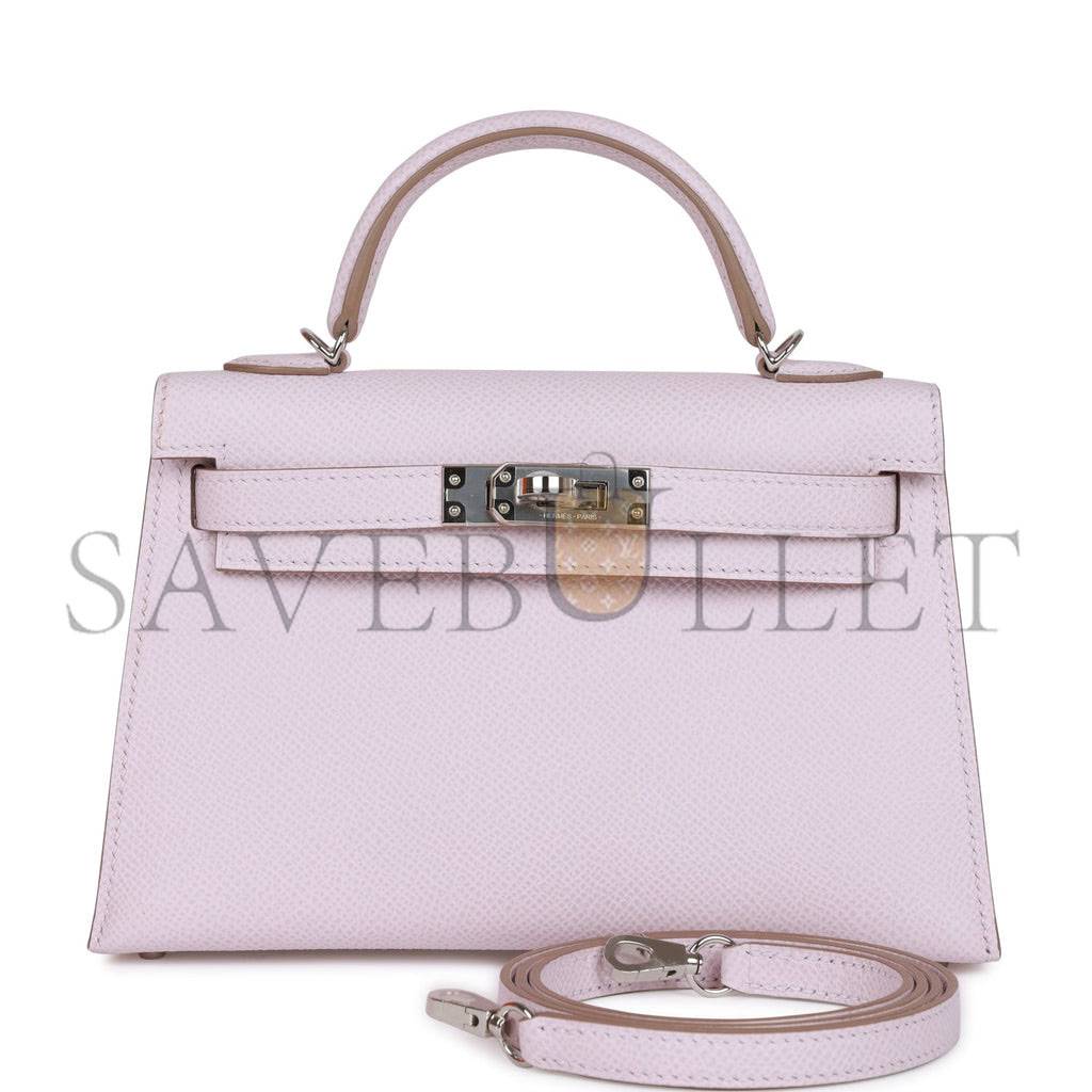H**mes mini kelly sellier 20 mauve pale epsom palladium hardware (19*12*5.5cm)