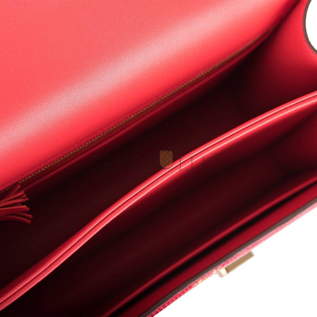 H**mes constance 24 rouge exotique lizard niloticus gold hardware (24cm)