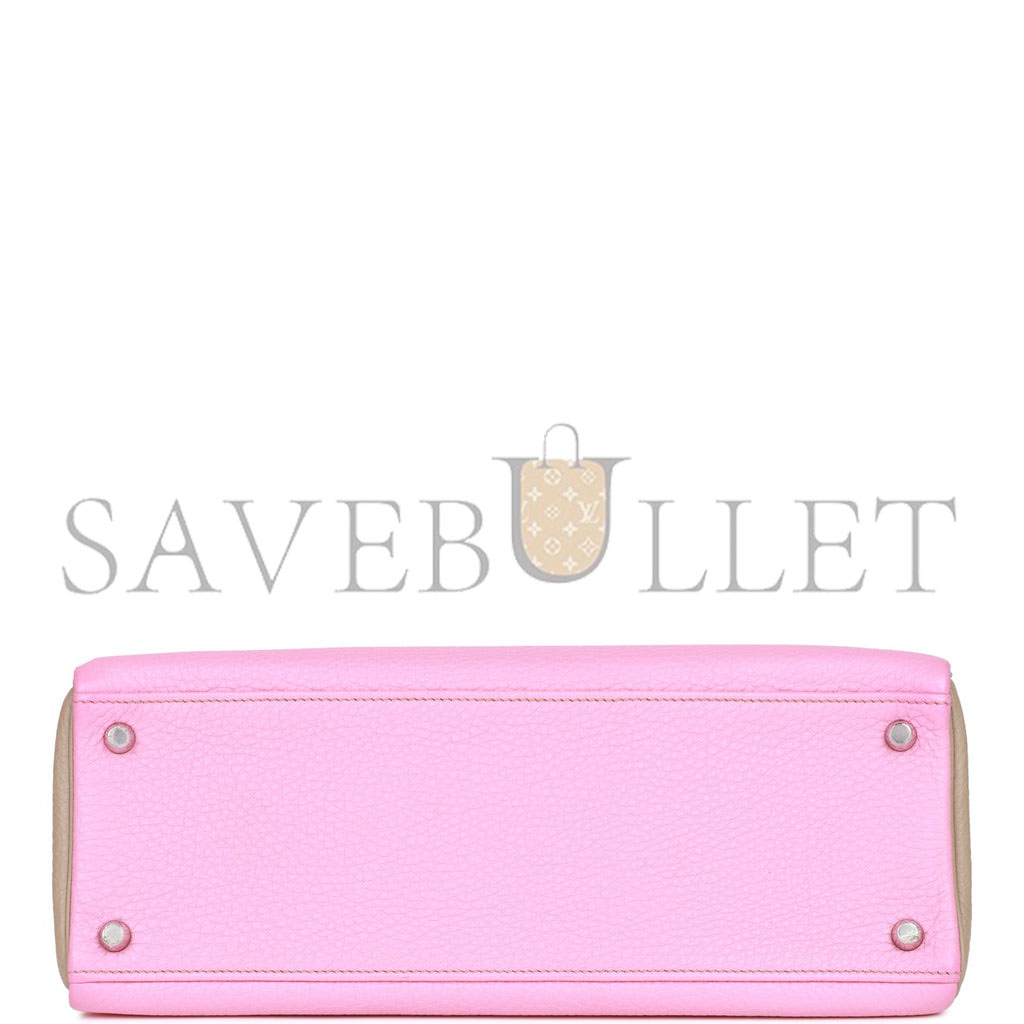 H**mes special order (hss) kelly retourne 32 bubblegum and gris tourterelle clemence brushed palladium hardware (32*23*10.5cm)