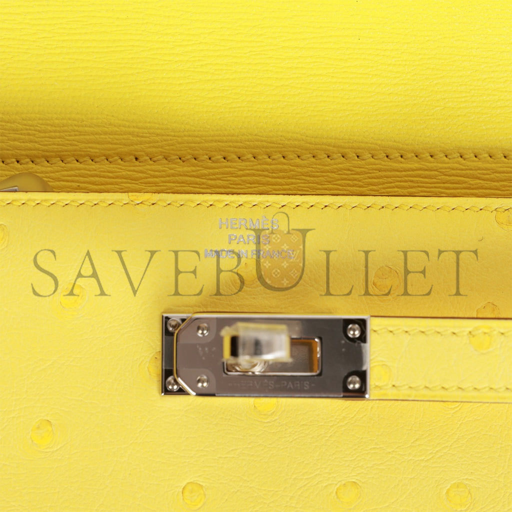 H**mes medium kelly depliant wallet jaune citron ostrich palladium hardware (15*10*3cm)
