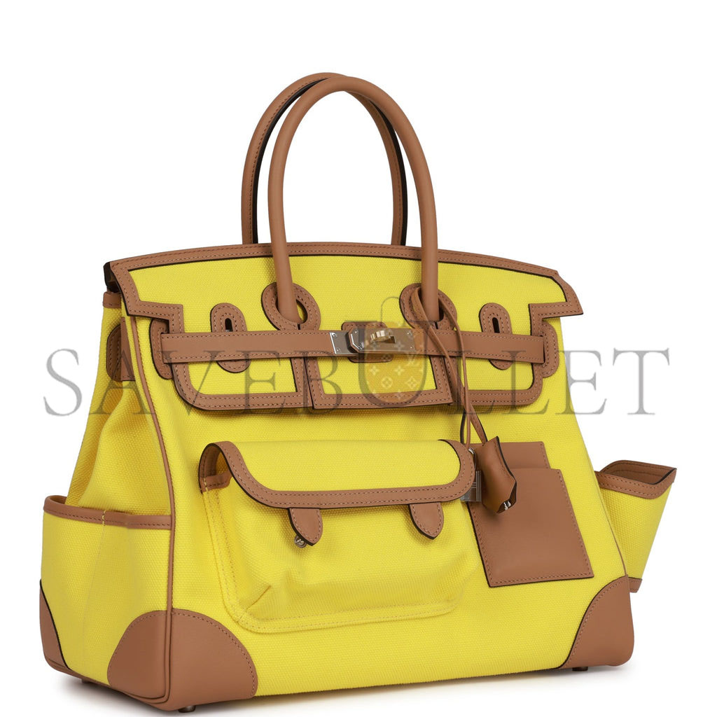 H**mes birkin cargo 35 jaune citron toile and chai swift palladium hardware 39728751083614 (35*28*18cm)
