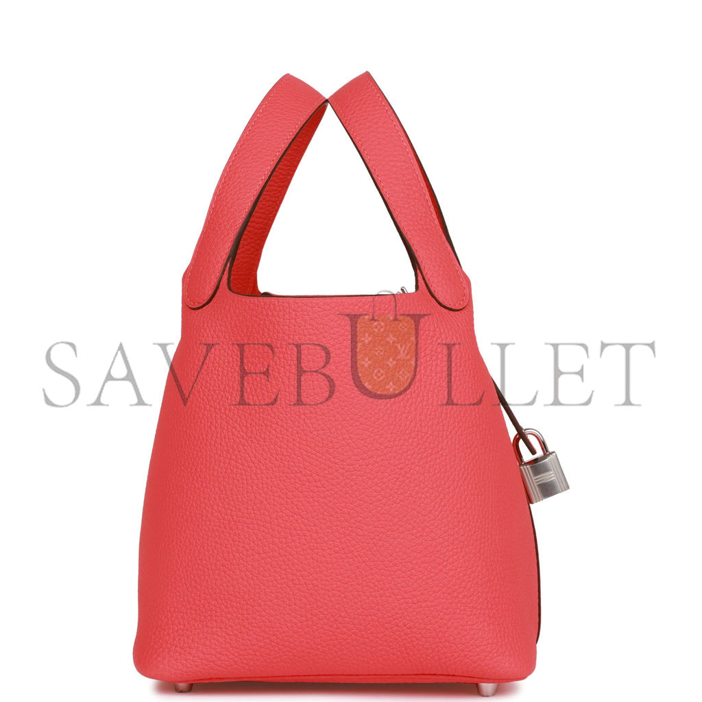 H**mes picotin lock 18 rose texas clemence palladium hardware (18*13*18cm)