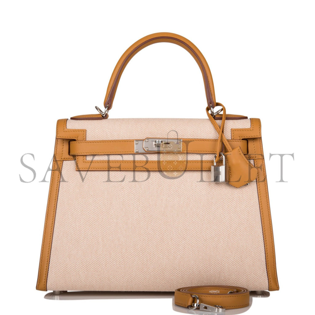 H**mes kelly sellier 28 sesame toile and swift palladium hardware (28*22*10cm)