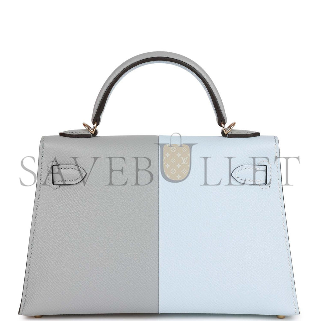 H**mes special order (hss) kelly mini sellier 20 casaque bleu brume and gris meyer epsom permabrass hardware (19*12*5.5cm)