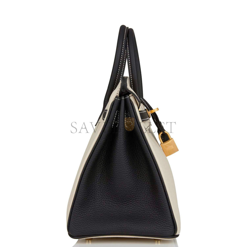 H**mes special order (hss) birkin 25 craie and black togo brushed gold hardware handmade (25cm)