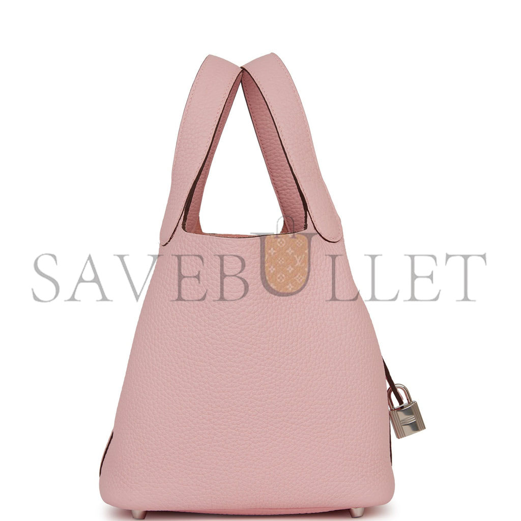 H**mes picotin lock 18 rose sakura clemence palladium hardware (18*13*18cm)