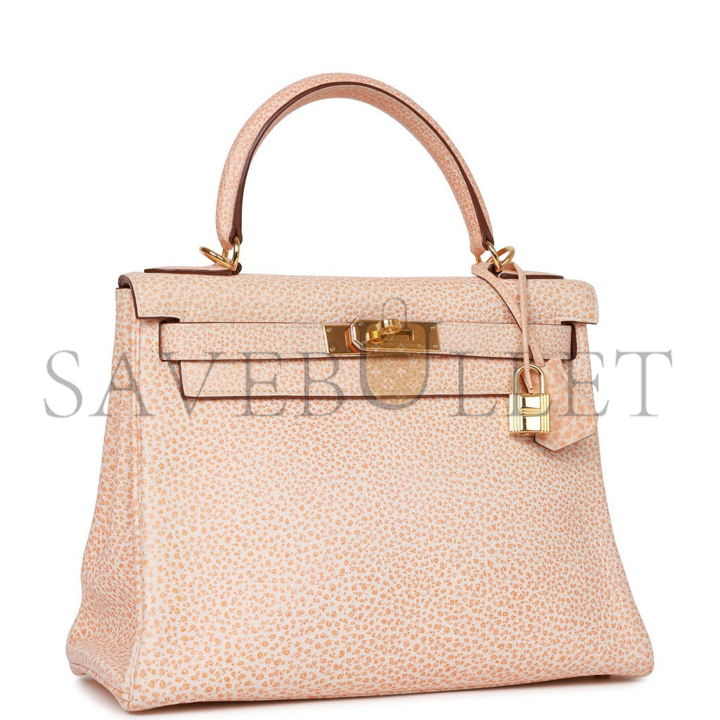 H**mes vintage H**mes kelly retourne 28 orange dalmatian buffalo gold hardware(28*22*10cm)