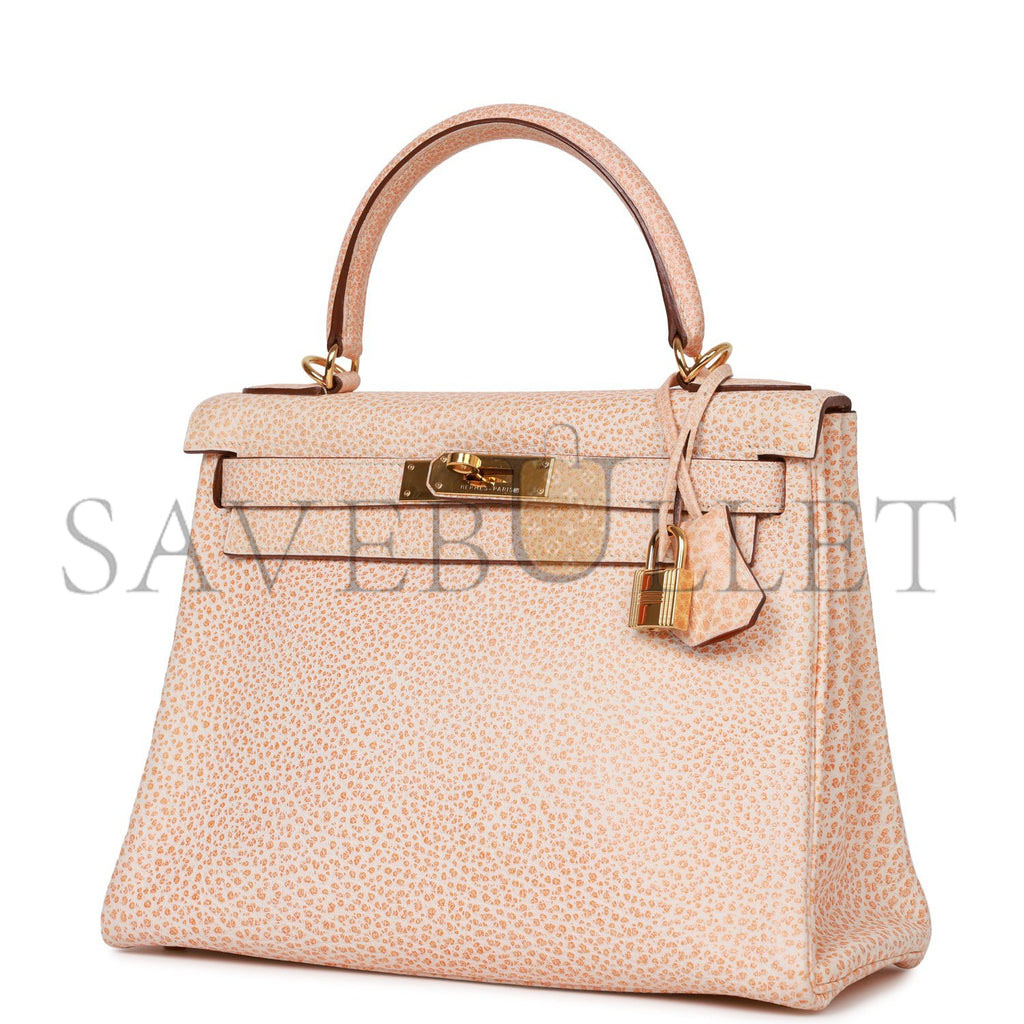 H**mes vintage H**mes kelly retourne 28 orange dalmatian buffalo gold hardware(28*22*10cm)