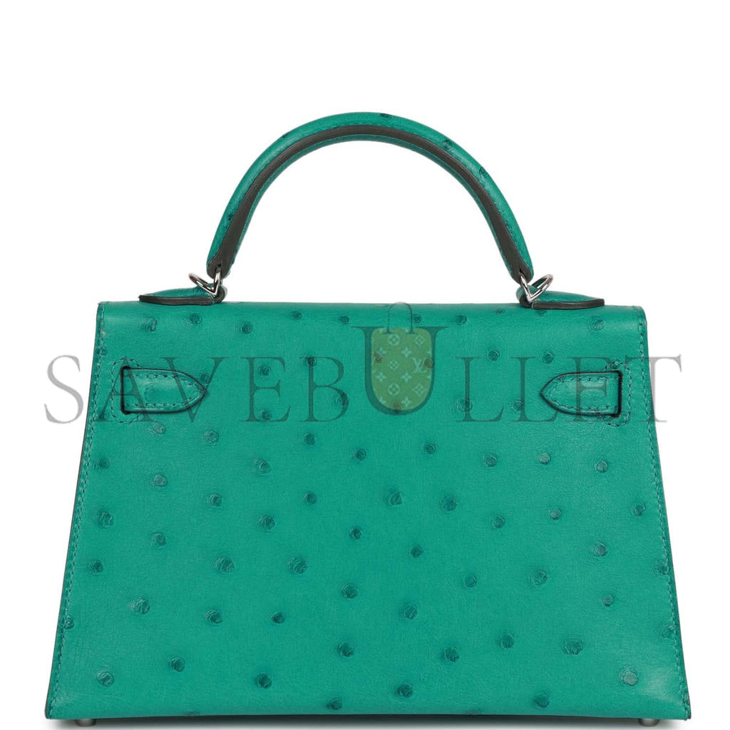 H**mes mini kelly sellier 20 vert verone ostrich palladium hardware(19*12*5.5cm)