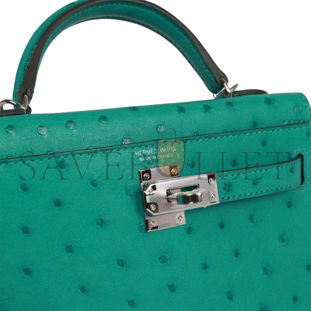 H**mes mini kelly sellier 20 vert verone ostrich palladium hardware(19*12*5.5cm)