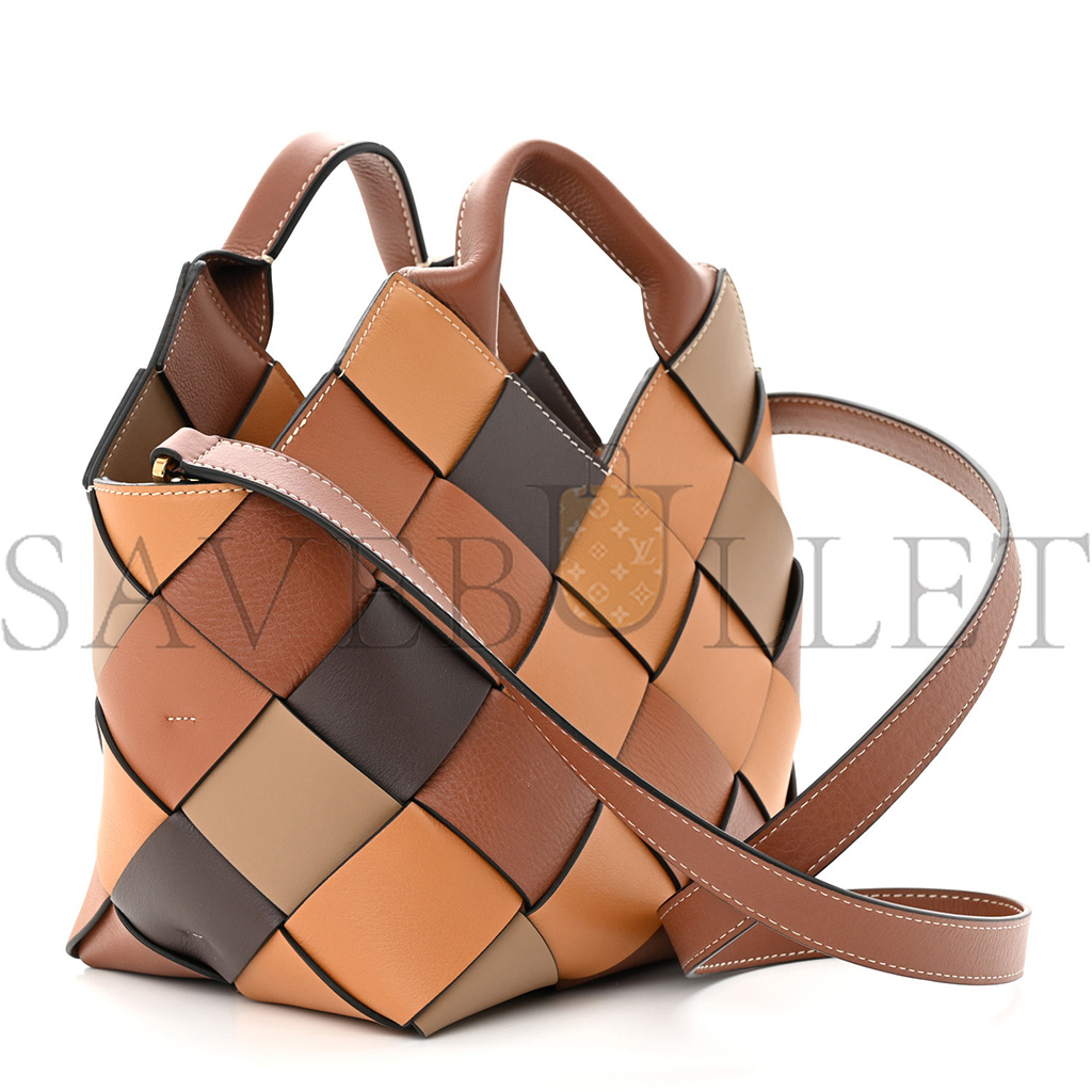 l*ew* calfskin small woven basket surplus bag brown (23*22*15cm)