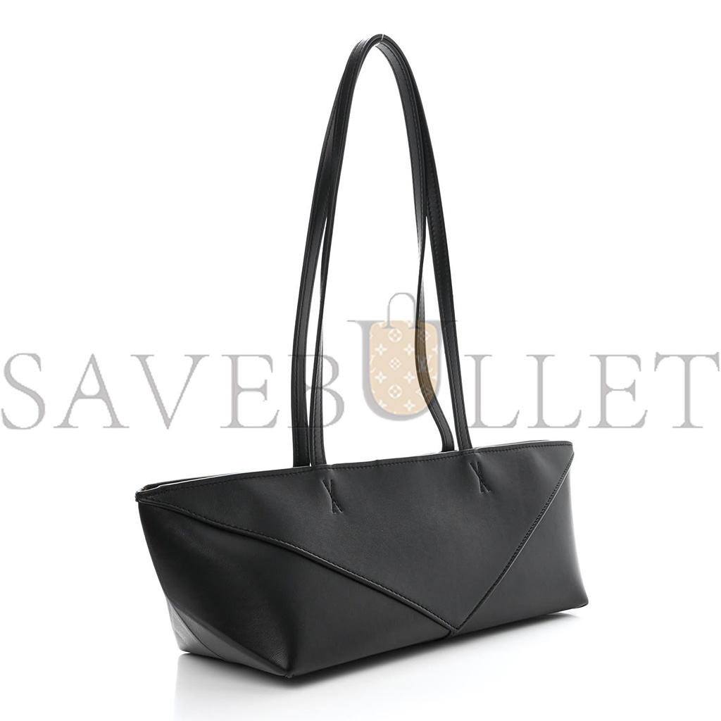 l*ew* shiny calfskin mini cropped puzzle fold tote black (28*13*13cm)