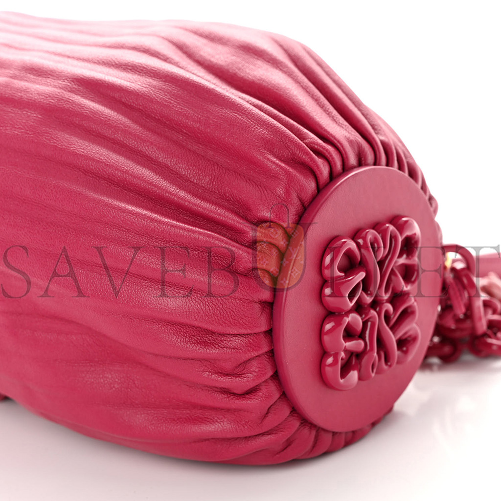 l*ew* lambskin pleated bracelet pouch shoulder bag rouge blossoms (25*10*10cm)