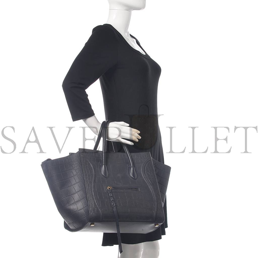 Ce**e crocodile embossed calfskin medium phantom luggage navy blue (30*27*24cm)