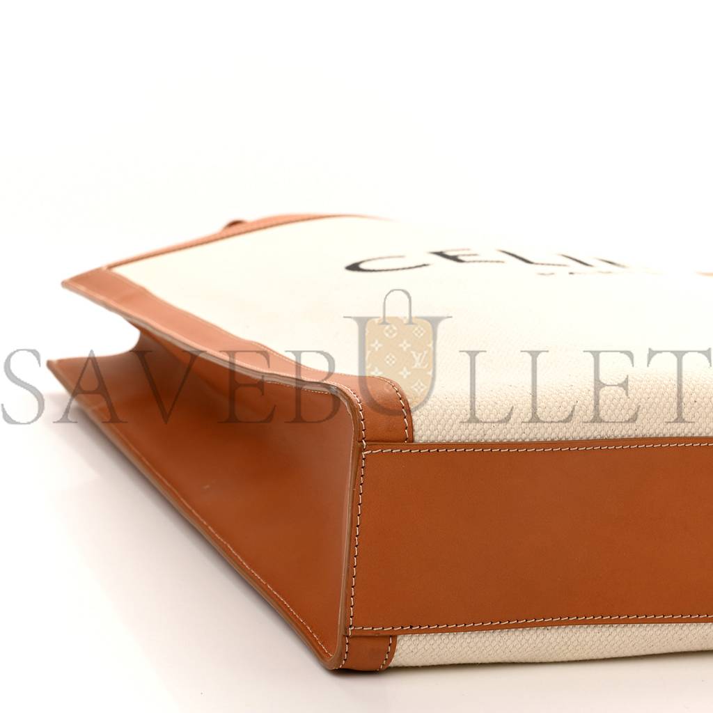 Ce**e canvas calfskin logo print vertical cabas natural tan (39*36*9cm)