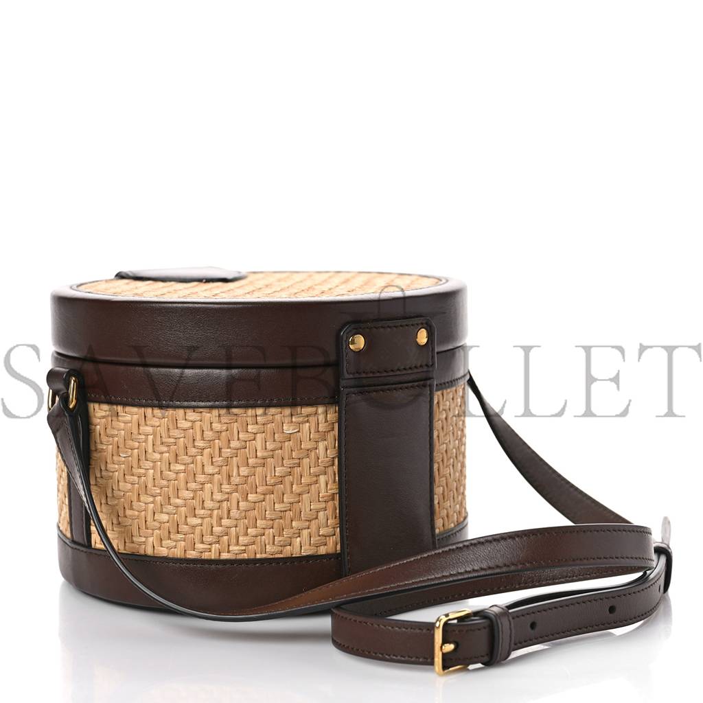Ce**e raffia calfskin triomphe medium tambour bag natural (18*18*12cm)