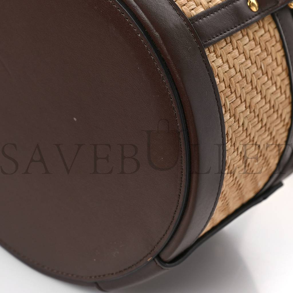 Ce**e raffia calfskin triomphe medium tambour bag natural (18*18*12cm)