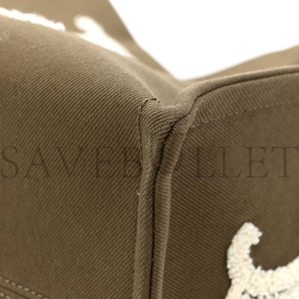 Ce**e canvas calfskin embroidered triomphe large cabas thais khaki tan (41*29*17cm)