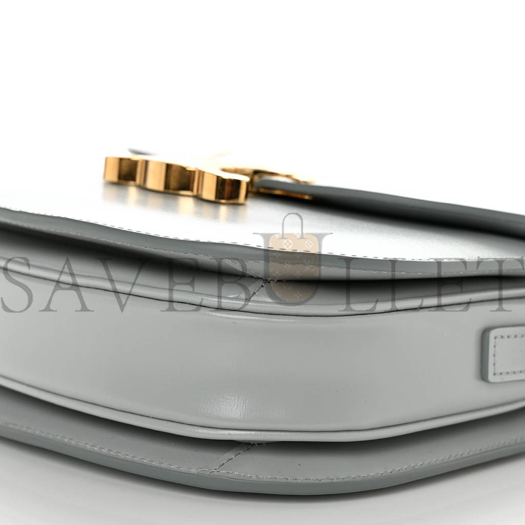 Ce**e shiny calfskin teen besace clea triomphe blue gray (18*15*5cm)