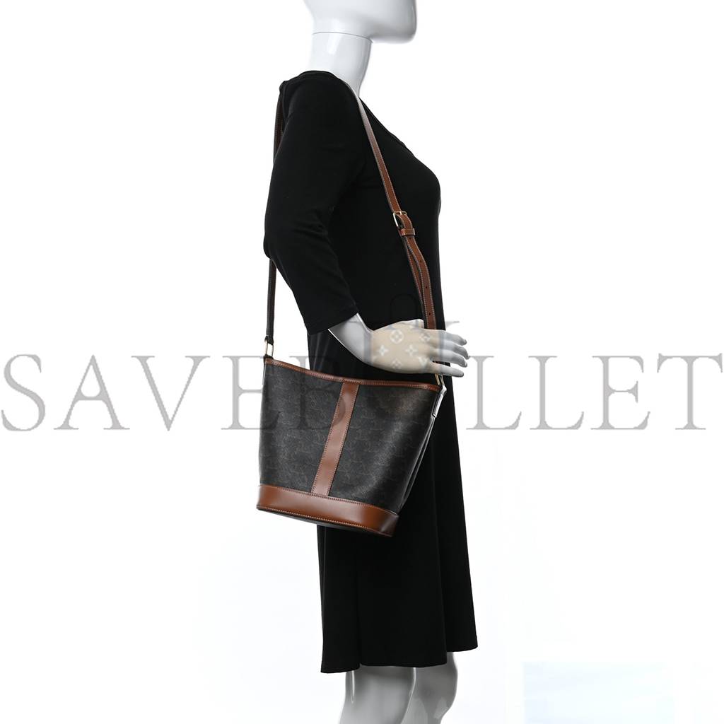 Ce**e triomphe canvas calfskin small bucket bag tan (22*18*13cm)