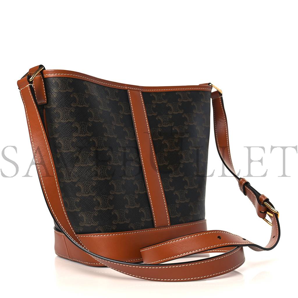 Ce**e triomphe canvas calfskin small bucket bag tan (22*18*13cm)