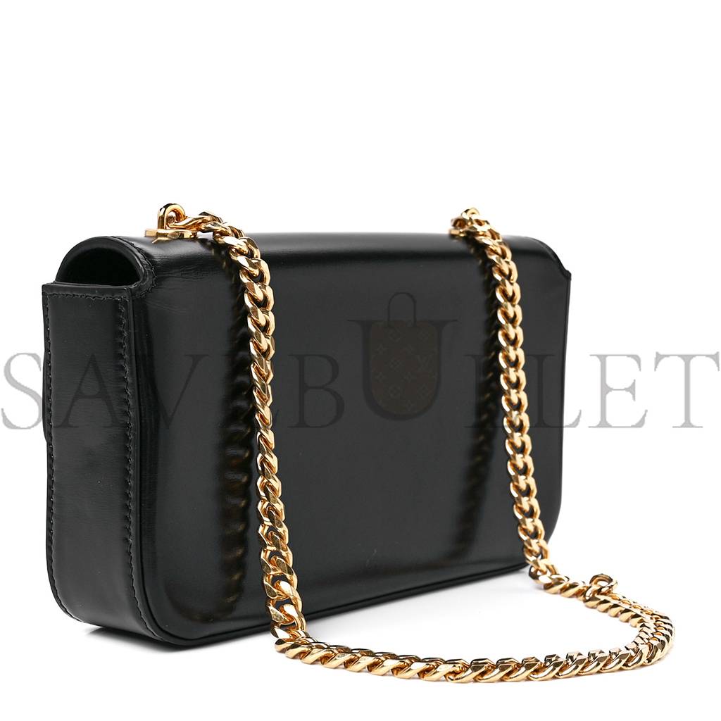 Ce**e shiny calfskin cuir triomphe chain shoulder bag black (20*11*4cm)