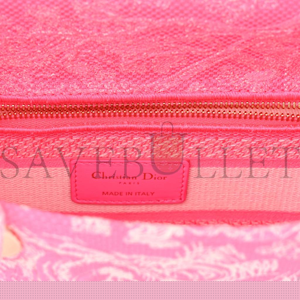 D*or canvas toile de jouy reverse embroidered medium lady d-lite fluorescent pink (24*20*11cm)