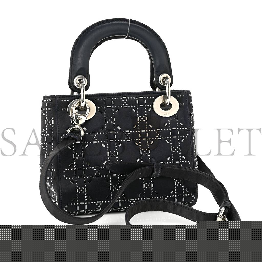 D*or satin crystal cannage mini lady D*or navy (17*14*7.6cm)