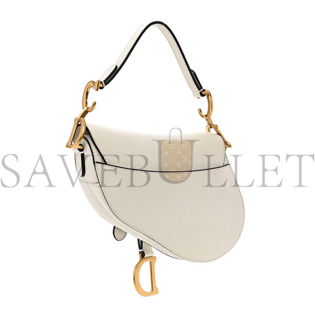 D*or grained calfskin mini saddle bag white (19 x 15 x 6 cm)