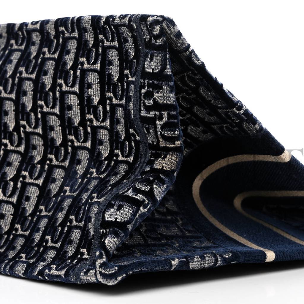 D*or oblique velvet medium book tote blue multicolor (36*27*16.5cm)