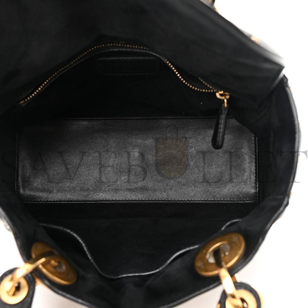 d*or calfskin cannage studded medium S*pple lady d*or black (23*18*12.1cm)