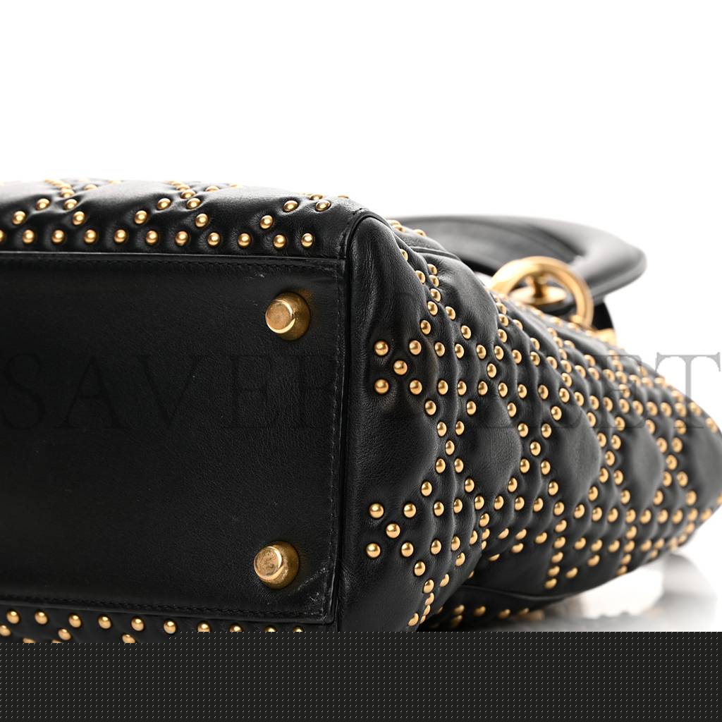 d*or calfskin cannage studded medium S*pple lady d*or black (23*18*12.1cm)