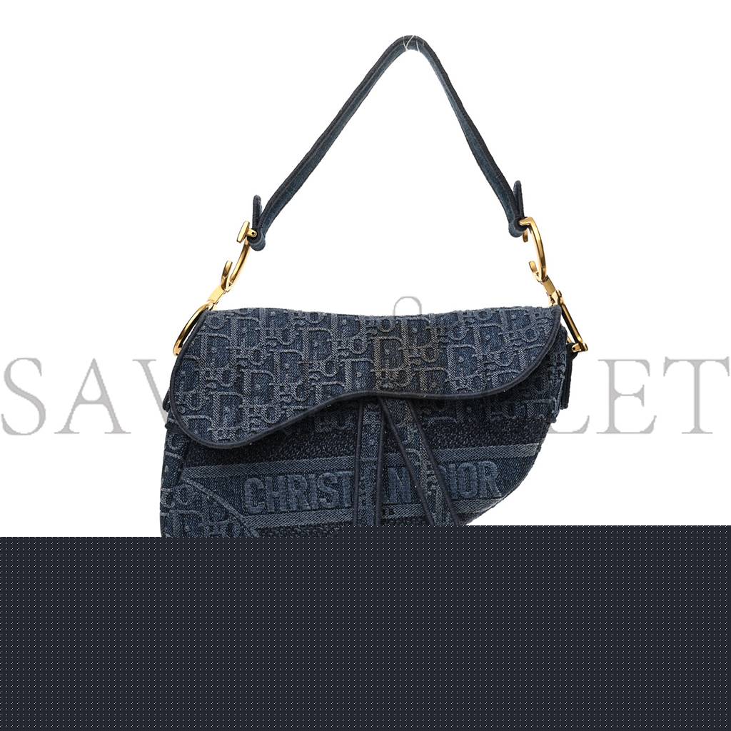 D*or oblique embroidered saddle bag denim blue (25*22*5.7cm)