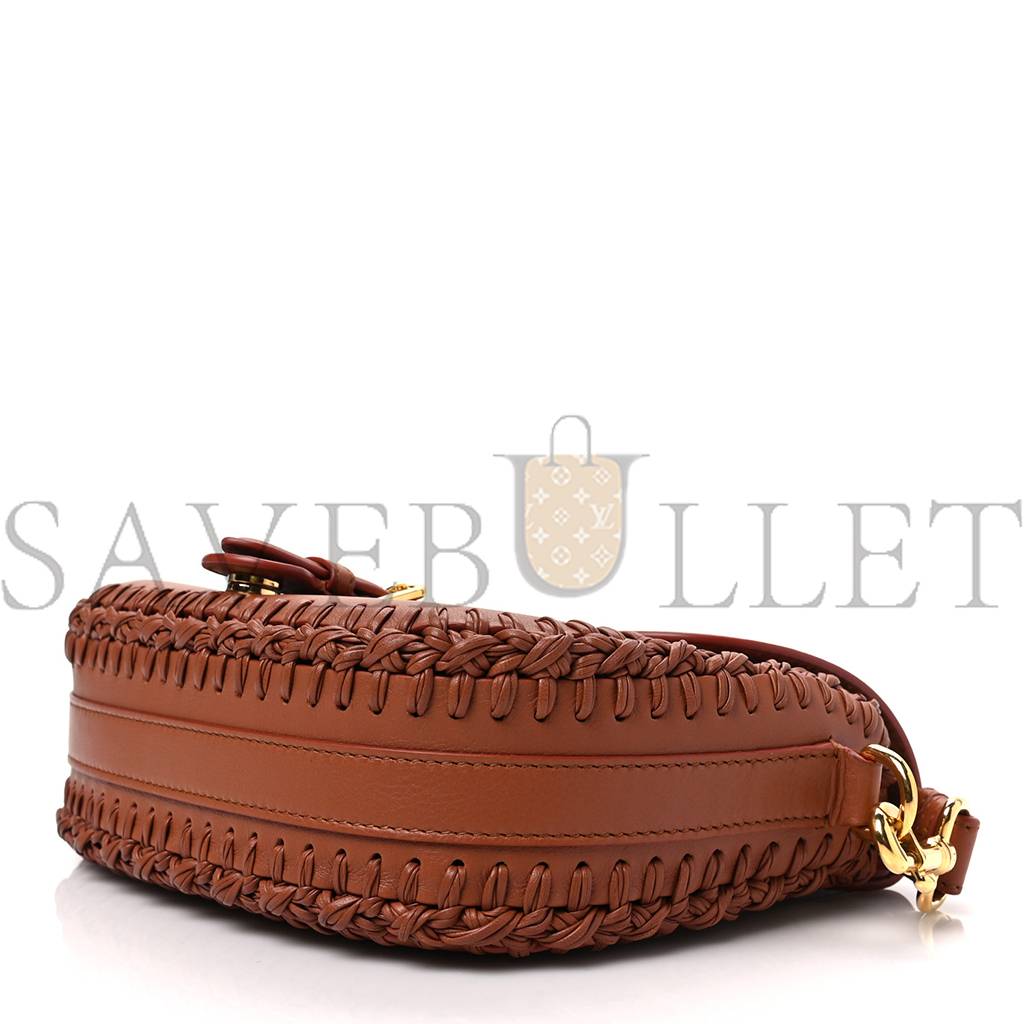 D*or grained calfskin medium whipstitched bobby bag dark tan (21*18*5.7cm)