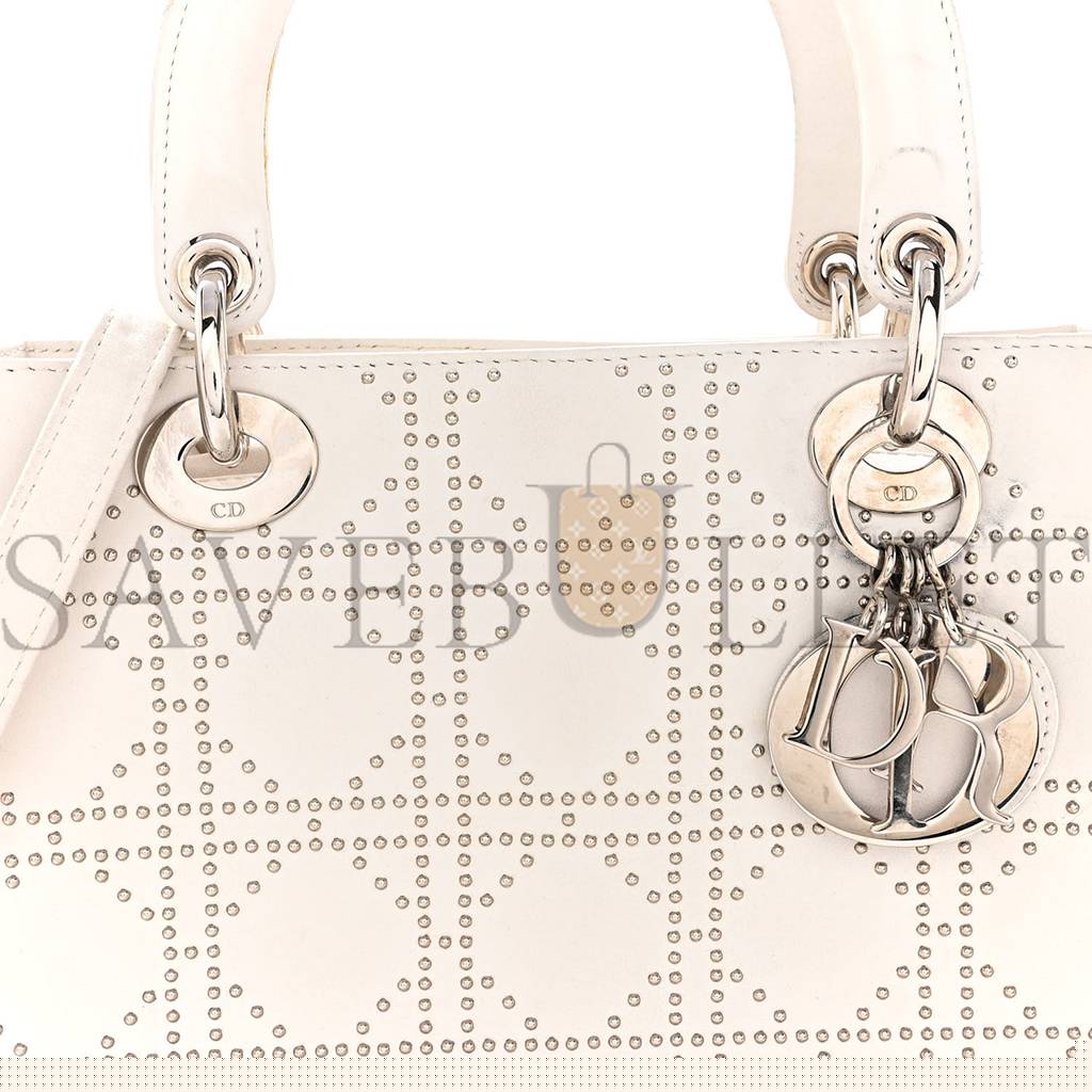 D*or lambskin studded cannage medium lady D*or white (24*20*11.4cm)