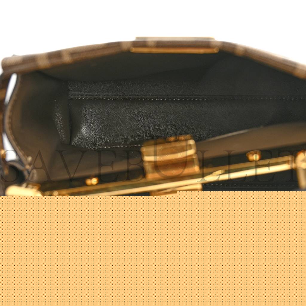 F**di glazed fabric vitello ff 1974 hairdo girls inlay mini peekaboo iconic satchel mogano panna multicolor (23*18*13cm)