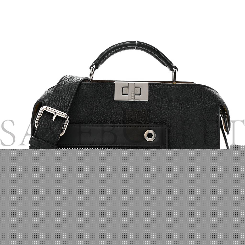 F**di cuoio romano vitello grace light glazed fabric bi-color ff 1974 mini peekaboo i see u satchel black (25*20*9cm)