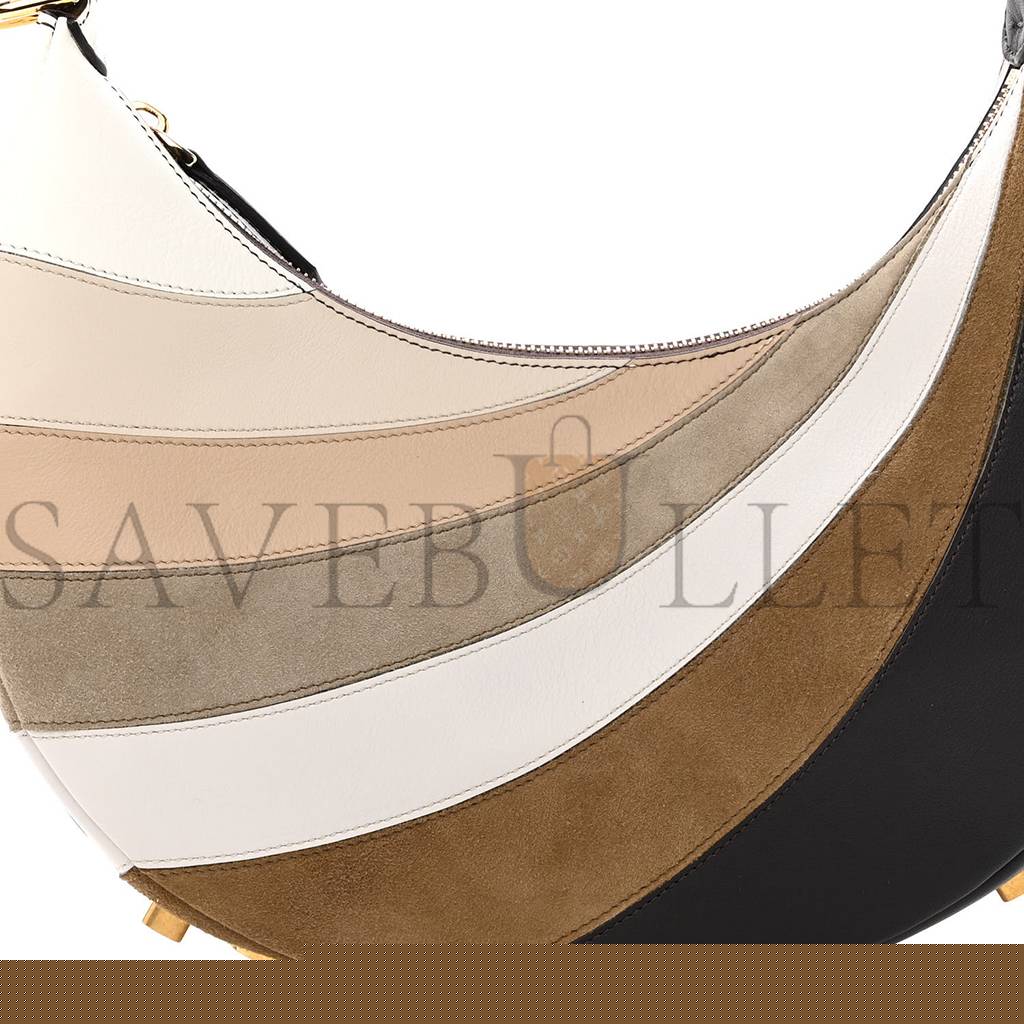 F**di vitello seta goatskin suede rainbow inlay small F**digraphy hobo bag grigio multicolor ebano (28*23*8cm)