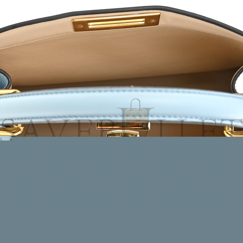 F**di vitello seta shiny nappa medium peekaboo i see u satchel azzurro baby camelia (33*24*13cm)