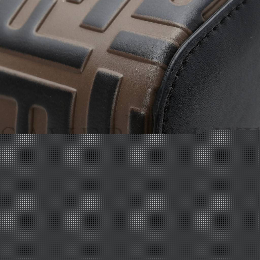 F**di vitello liberty f is F**di bi-color ff 1974 embossed mini mon tresor bucket bag maya black (18*11*10cm)