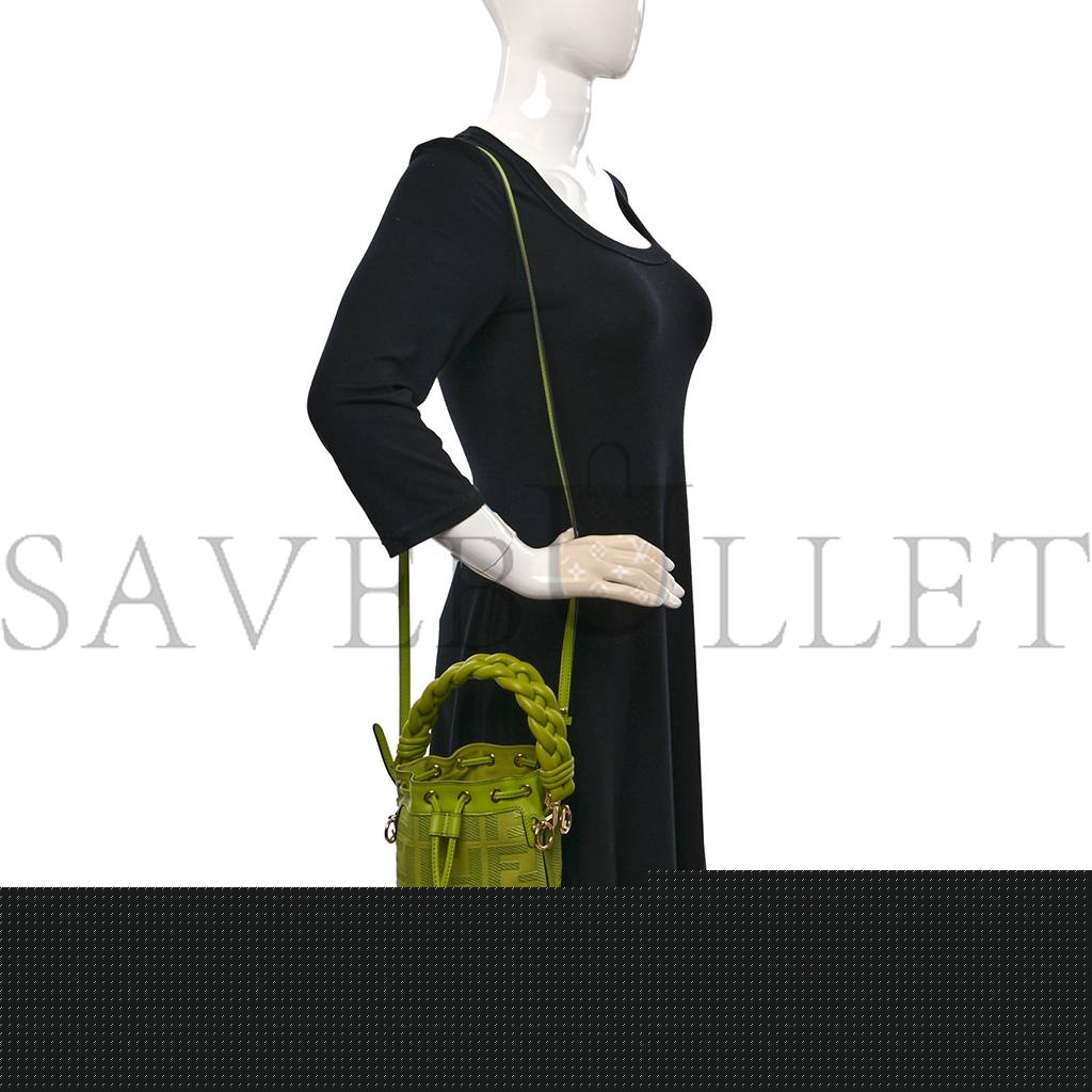 F**di canvas vitello grace f is F**di ff embroidered mini mon tresor bucket bag wasabi (18*12*10cm)